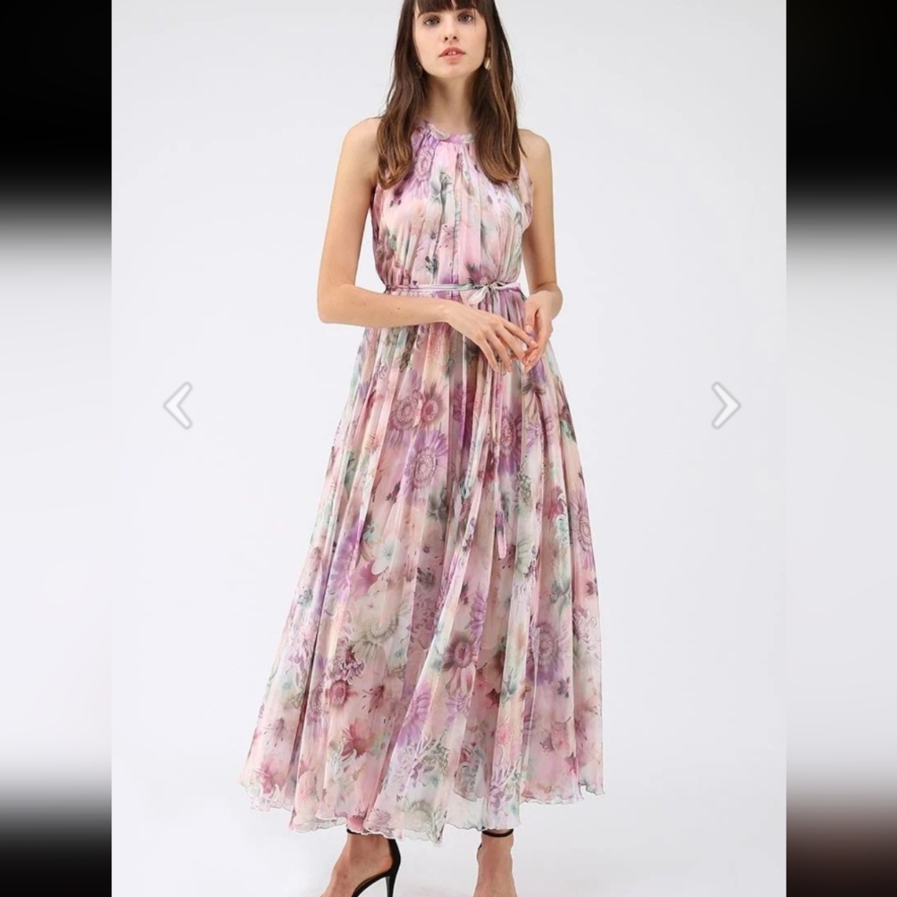 Chicwish Sunflower Blossom Watercolor Chiffon Maxi Slip Dress